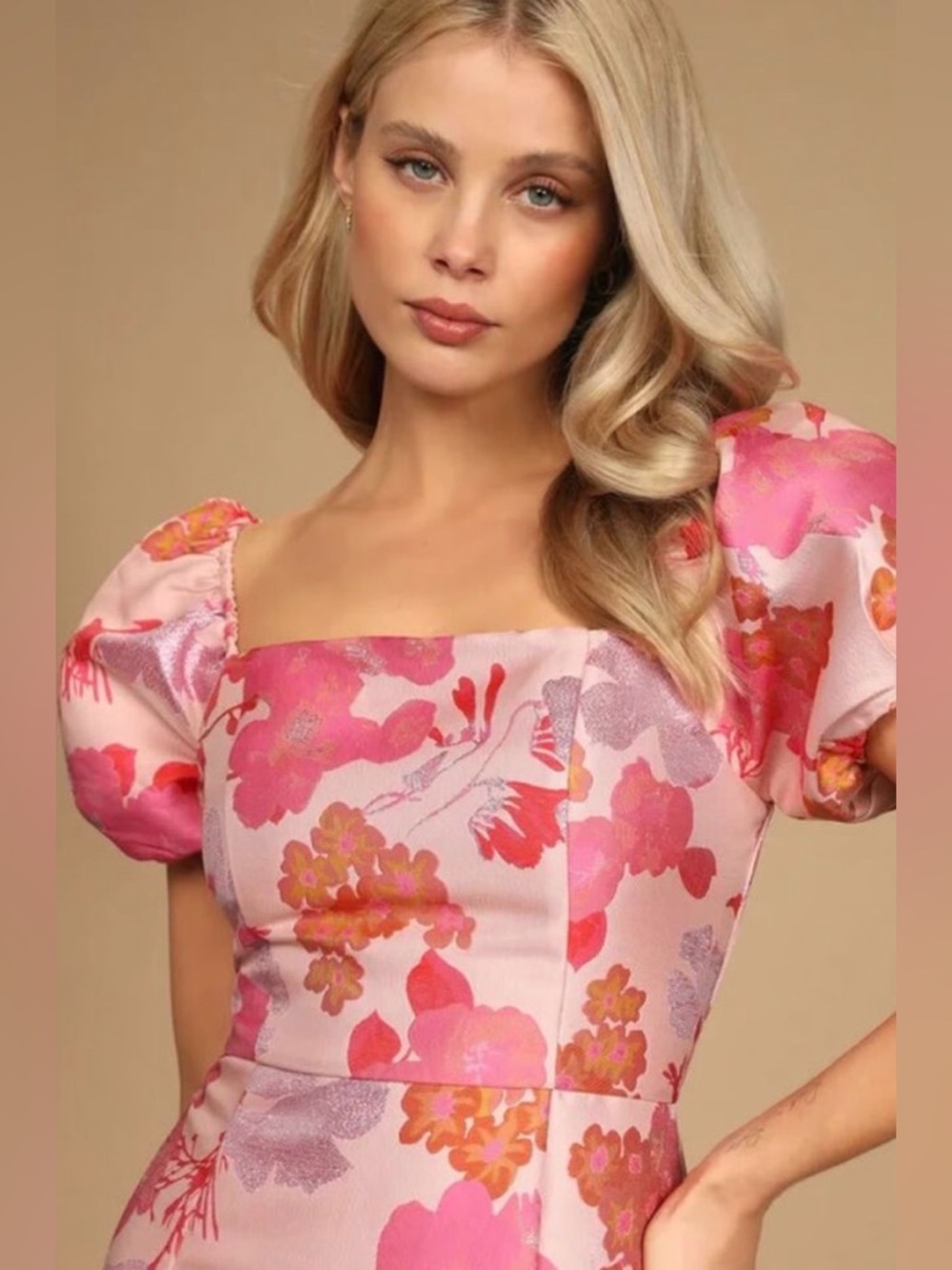 Light Pink Floral Jacquard Puff Sleeve LuLu Mini Dress Size XS